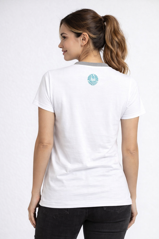 ARE Tahiti Women's White Cotton Shirt - Teal Logo