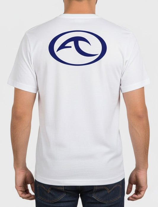 ARE Tahiti Men's White Cotton Shirt - Dark Blue Logo