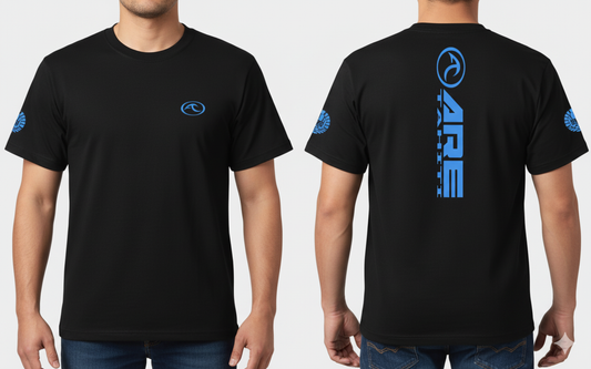 ARE Tahiti Men's Black Cotton Shirt - Blue Wave Logo
