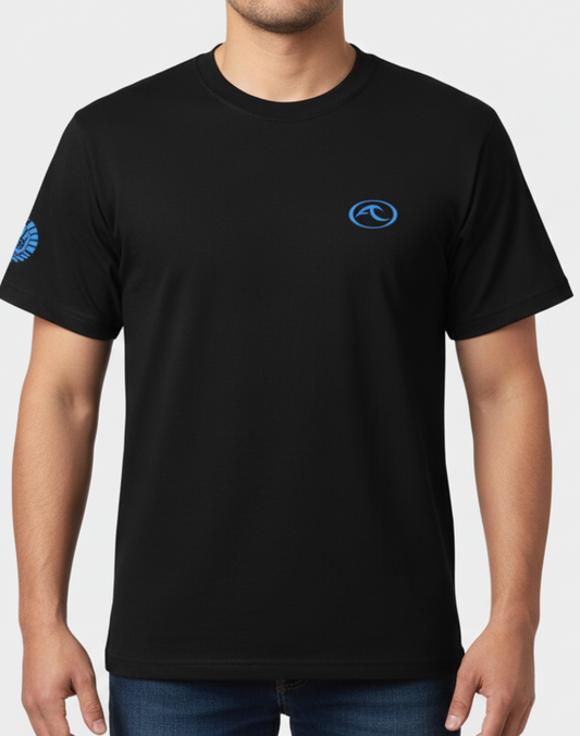 ARE Tahiti Men's Black Cotton Shirt - Blue Wave Logo