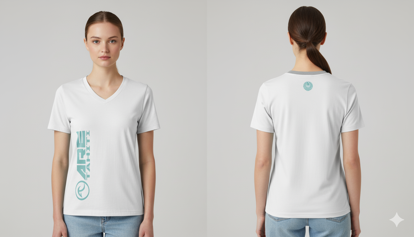 ARE Tahiti Women's White Cotton Shirt - Teal Logo