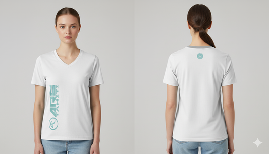 ARE Tahiti Women's White Cotton Shirt - Teal Logo