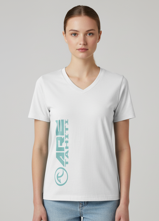 ARE Tahiti Women's White Cotton Shirt - Teal Logo
