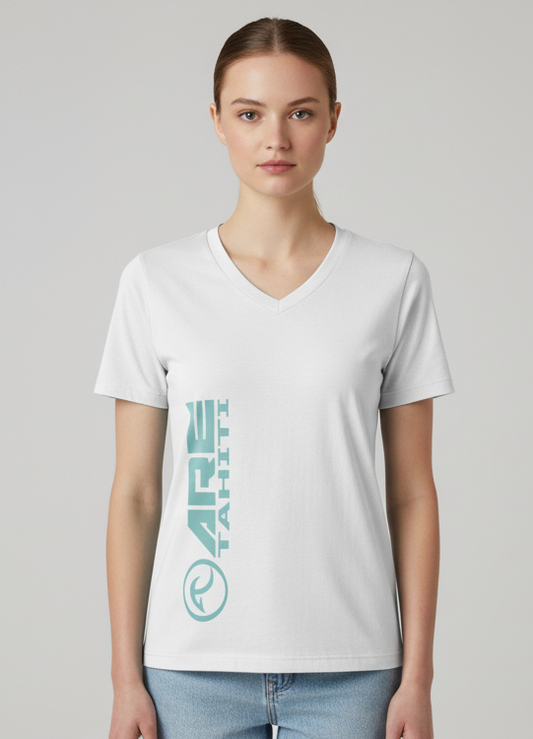 ARE Tahiti Women's White Cotton Shirt - Teal Logo
