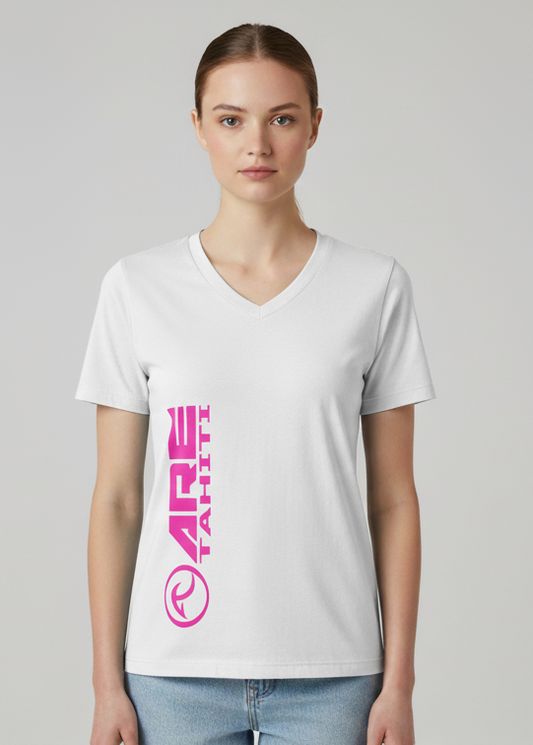 ARE Tahiti Women's White Cotton Shirt - Pink Logo