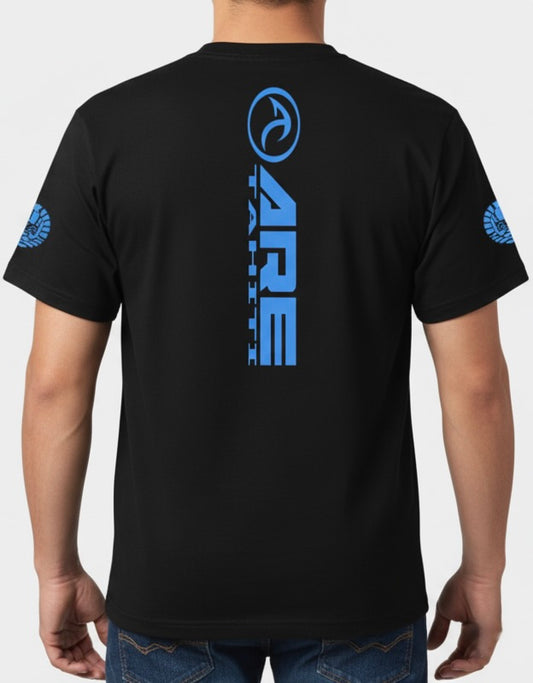 ARE Tahiti Men's Black Cotton Shirt - Blue Wave Logo