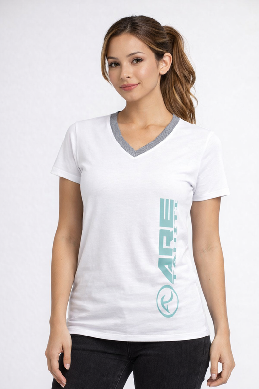 ARE Tahiti Women's White Cotton Shirt - Teal Logo